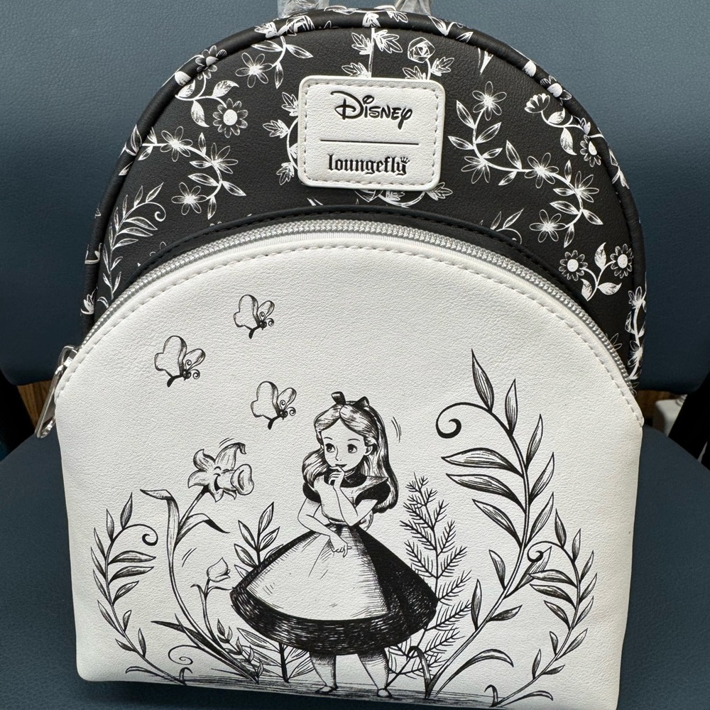 Loungefly Disney Alice in Wonderland Black & White Floral Mini Backpack